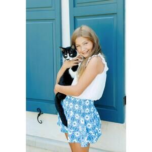 NEW PLEAT girls scottie skirt in lapis ikat